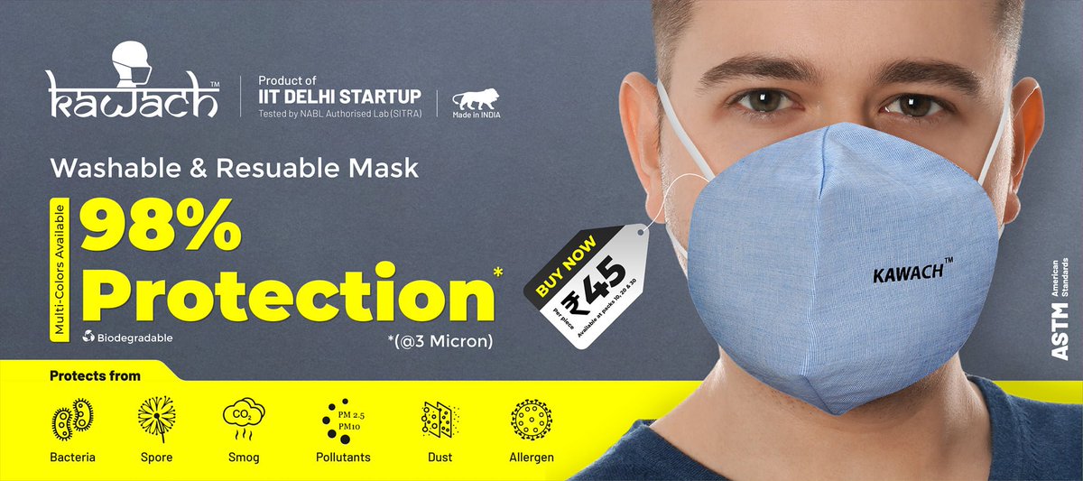 etexindia's tweet photo. We are now ONLINE !!! Help us spread the word. #KAWACH
#FLIPKART: https://t.co/3uRJHBw806
#AMAZON: https://t.co/0CEDP2TP1f
#TATACLIQ: https://t.co/xPljoPrvKk
- Made in India, innovated by IIT Delhi textile engineering professor
- SITRA certified high quality masks at Rs. 45 https://t.co/oUDNLg0w3o