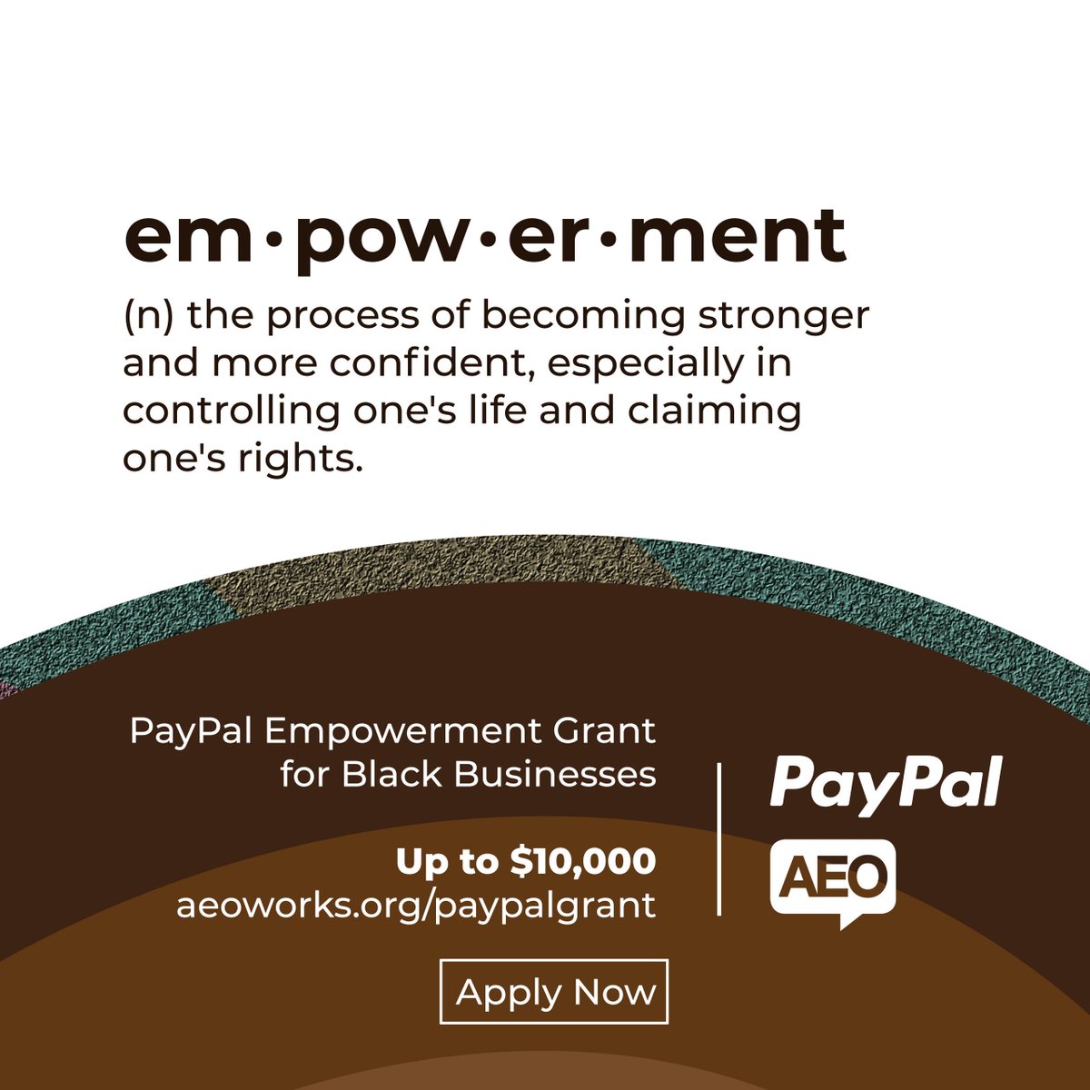 Empowerment = investment. The PayPal Empowerment Grant for Black Businesses presented by PayPal and AEO will award up to $10,000 grants to 1,000 black-owned businesses. Apply now! bit.ly/paypalgrant <a href="/PayPal/">PayPal</a> <a href="/AEOworks/">AEO</a>