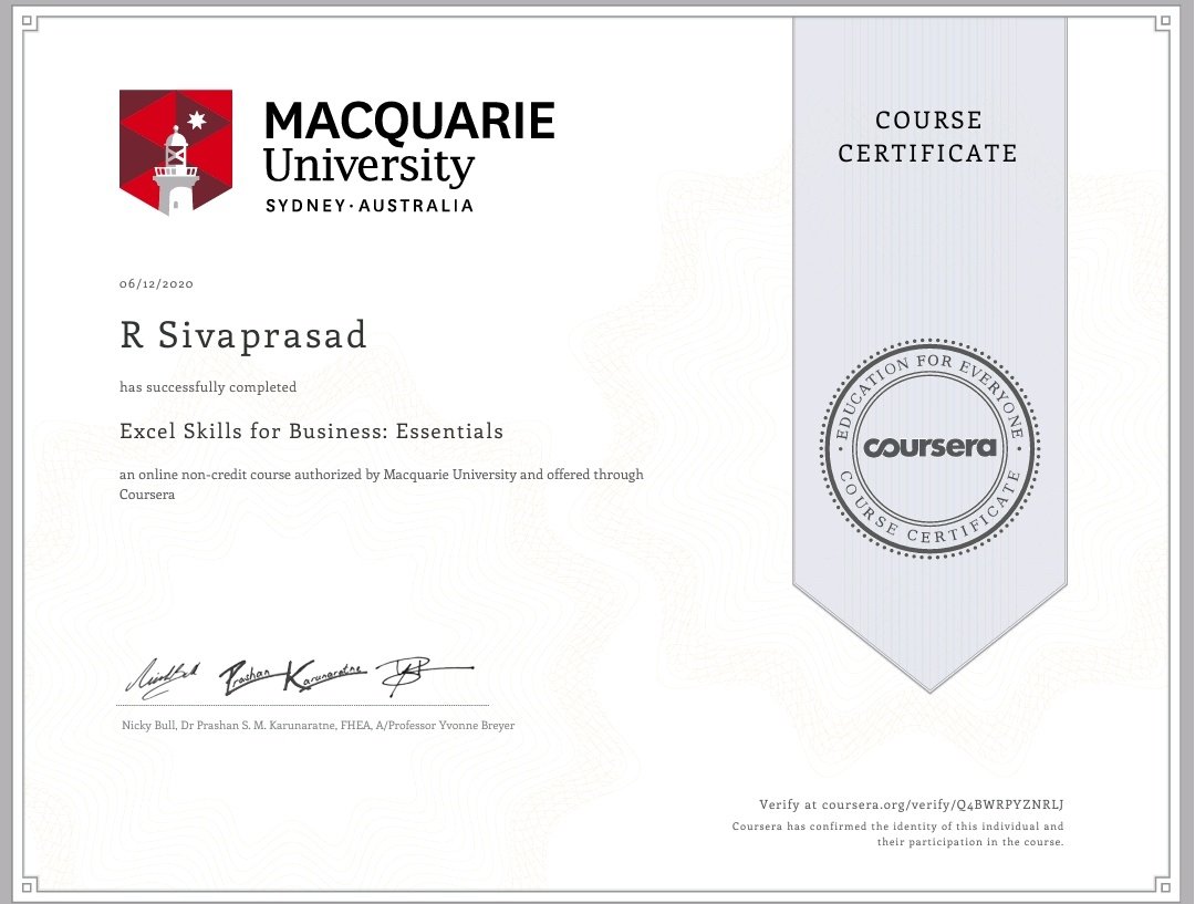 dasarpavis's tweet photo. Completed this Challenging 6- Week Course on Excel Skills for Business Essentials. Very Interesting and Enriching content.
#digitallysairam
#courserabysairam
#sairamengg
#Sairaminstitutions https://t.co/EDJn5AZoiB