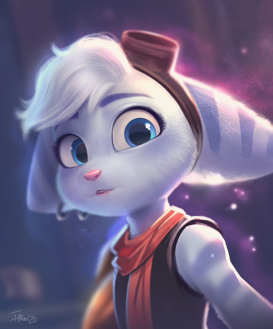 JVCom's tweet photo. Un magnifique dessin du lombax féminin aperçu dans le trailer de Ratchet &amp; Clank : Rift Apart !

Il a été fait en seulement une heure et les créateurs du jeu n'en reviennent pas !

#FanArtDuJour par @ImalouArt https://t.co/8Mh5iNkFln