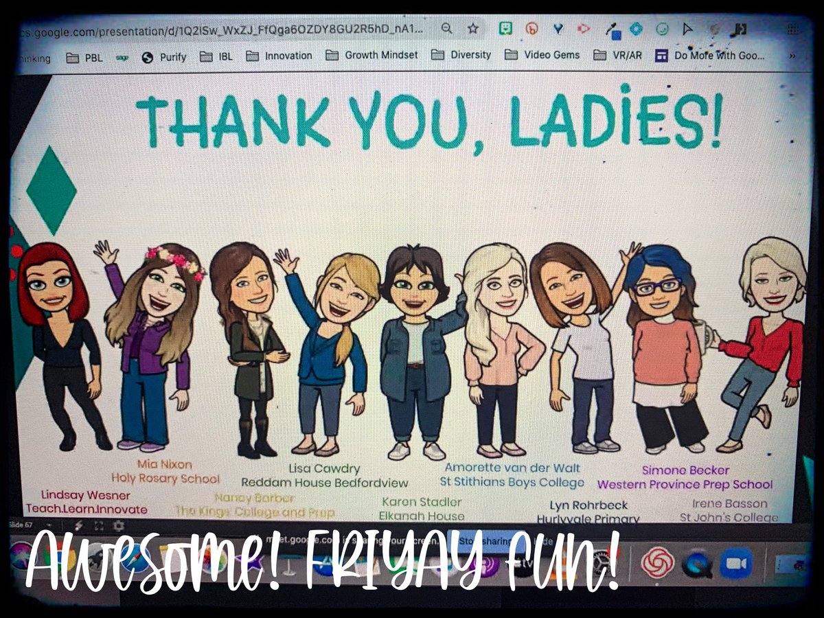 Who would have guessed that 2hrs of FRIYAY FUN would be over in a flash!! But the #Bitmoji fun will definitely go on!!! Thank you @innovate_teach , @LadyWesner and your incredible panel for inspiring more Bitmoji magic in each of us ♥️ #ZAedu