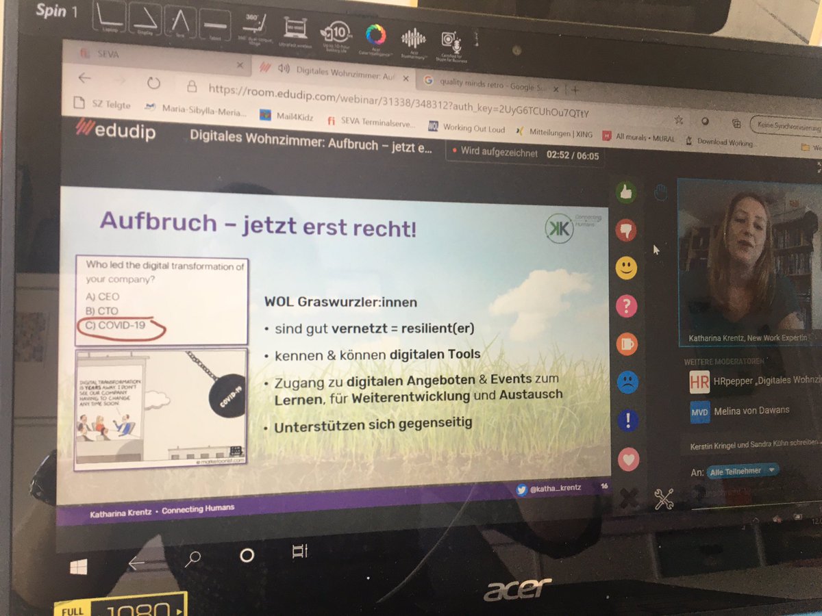 mariann_lange's tweet photo. Wonderful @katha_krentz mit auf-den-Punkt-Botschaften zu #WOL und zu #Graswurzelbewegungen. Im Herbst gibt es dazu das Buch von den ebenso wunderbaren @netzabine und @alecmcint. Schön, mit euch allen in der Community zu sein! #DigitalesWohnzimmer2020 #Aufbruch https://t.co/4T5hl0UB32