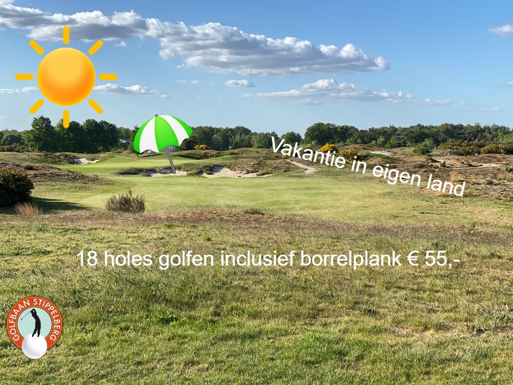 VAKANTIEDEAL: 18 holes golfen inclusief borrelplank €55 pp. De zomervakantie komt eraan en dat vieren we met een mooie deal bij Golfbaan Stippelberg. Kom vanaf 11 juli tot en met 23 augustus heerlijk een ronde golfen en nagenieten van een borrelplank. Reserveer uw starttijd!