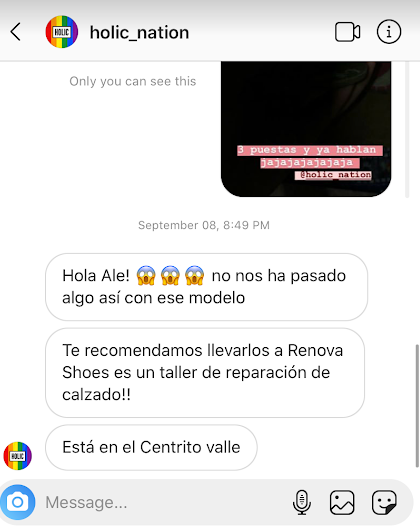 alemariants's tweet photo. @BeautyOfertasMx @AndreaUribeAri1 Yo compre unos loafers y la segunda puesta y se rompieron de la suela, les mande un mensaje y me contestaron esto, osea ni siquiera se ofrecieron ellas de arreglarmelos por mi... y jamas volvi a comprarles despues de eso https://t.co/B6hOzUPvLo