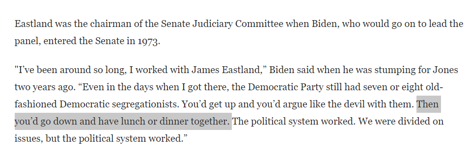 Maybe he went out and marched to burn off a few calories one day after a meeting of his segregationist meal club? https://www.washingtonpost.com/nation/2019/06/19/joe-biden-james-eastland-herman-talmadge-segregationists-civility/