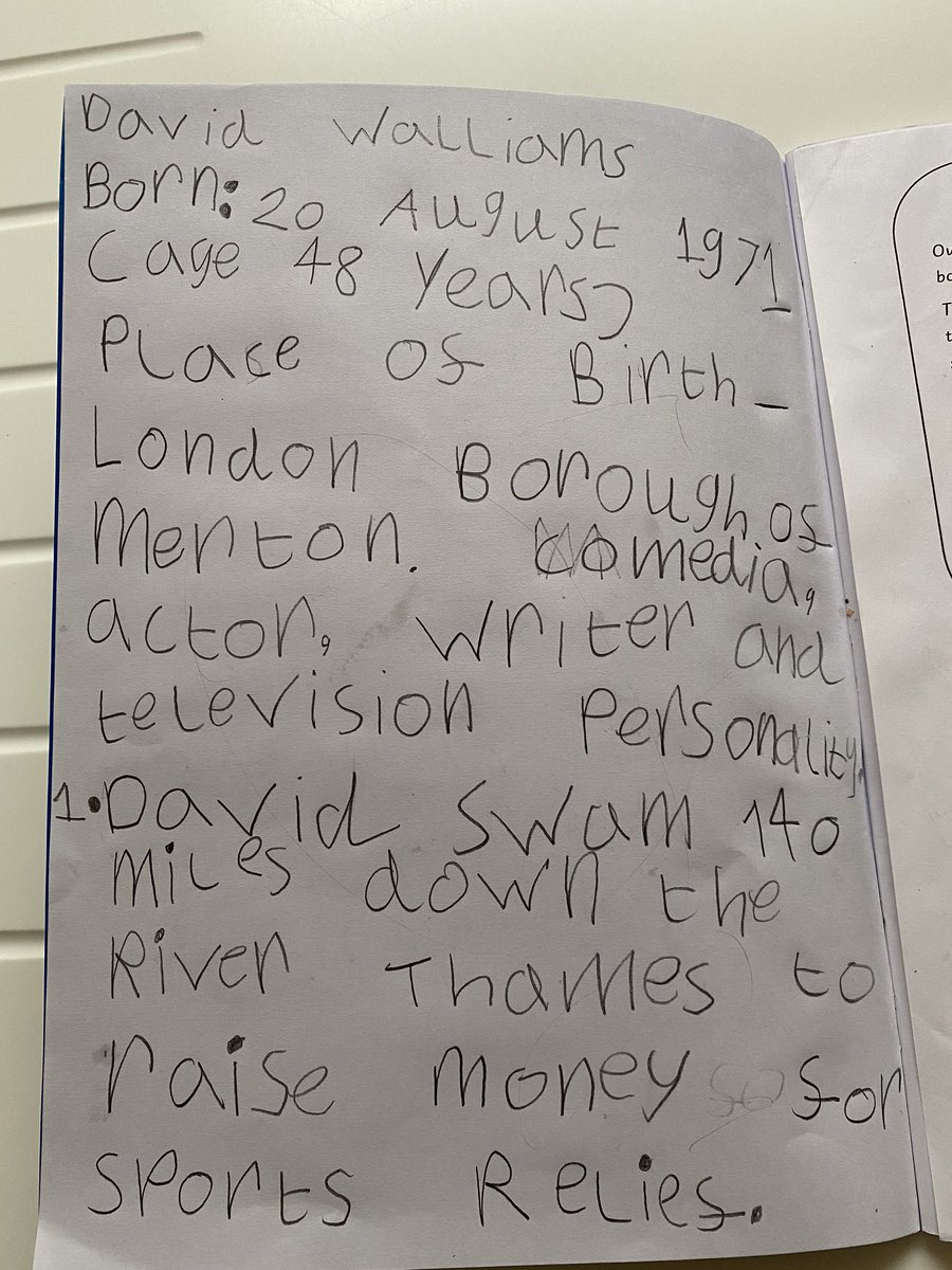 Meeta_Cox's tweet photo. @davidwalliams my 6 year olds research project on a famous person..she decided to choose yourself! https://t.co/FxPrbuxV7Y
