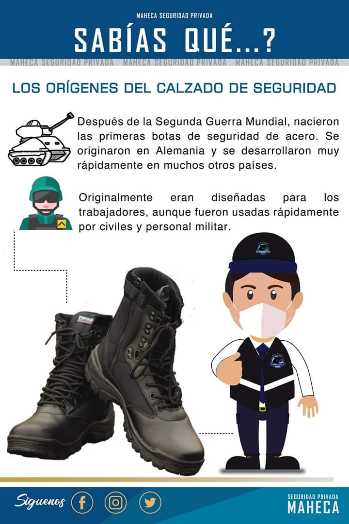 Twitter 上的 Maheca Seguridad Privada："👩‍🚒👮‍♂️👷‍♀️ Sabías...que? Los primeros zapatos de seguridad con conchas protectoras salieron por vez a principios del siglo XX durante era #YoSoyMaheca #MahecaSeguridad ...