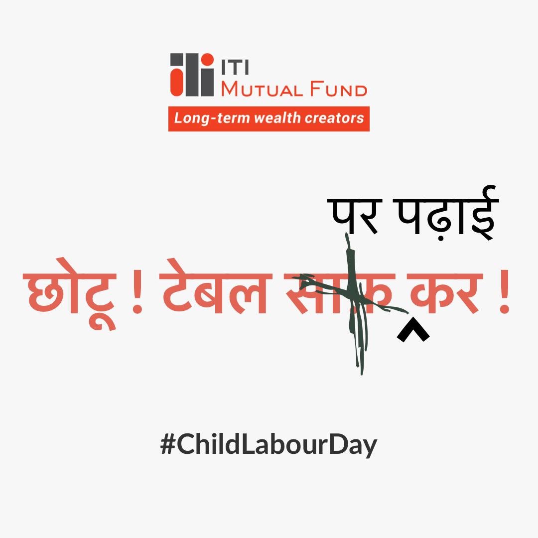Small hands can handle a pencil better. 
This #WorldDayAgainstChildLabour, let's pledge to eliminate child slavery from our society by taking a stand against child labour.

#ITIMutualFund #WorldDayAgainstChildLabour2020