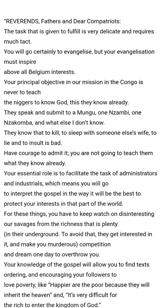 OnlyAfricaFacts's tweet photo. Here's a letter King Leopold II of Belgium wrote to colonial Christian missionaries to the Congo in 1883.

It was exposed to the world by Moukouani Bukoko, born in the Congo in 1915. In 1935 he bought a second-hand Bible from a Belgian
priest who forgot the speech in the Bible. https://t.co/wa8idAmUoE
