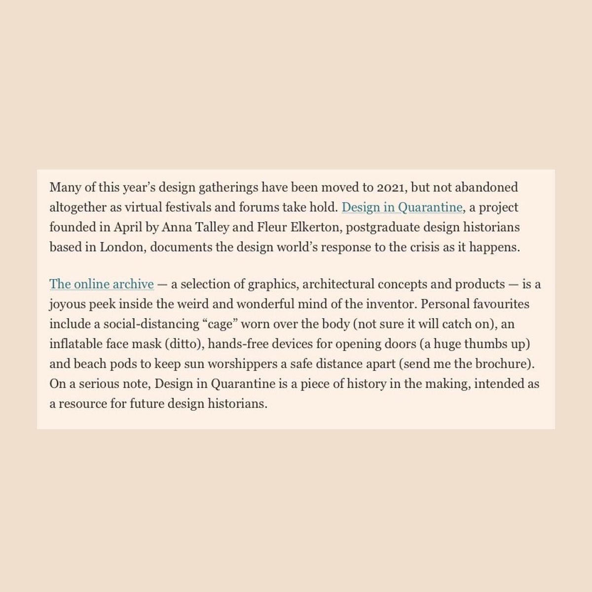 Design_inQ's tweet photo. Thank you to @FTMag for including us in your piece on how the design industry has embraced virtual space! 
👇👇👇👇👇👇👇👇👇👇👇
https://t.co/0qrYDTsqms 
...
#designinquarantine #designhistory https://t.co/r2eL19HRoZ