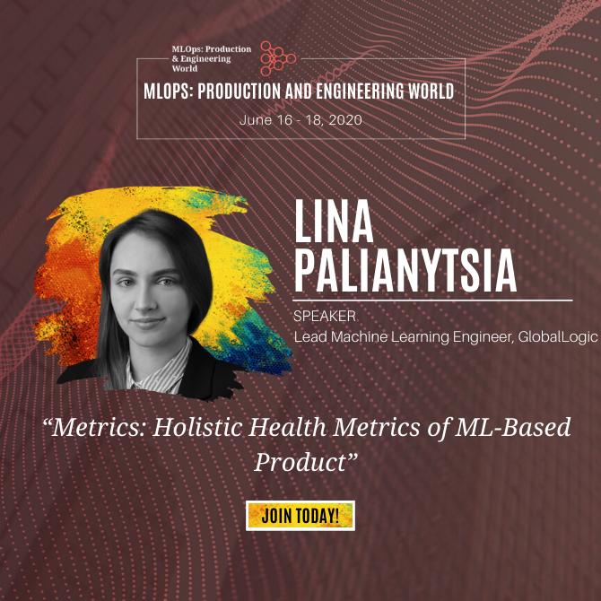 GlobalLogic's tweet image. July 17th, join Lina Palianytsia, Lead Machine Learning Engineer at GlobalLogic, as she discusses aspects of data in ML.

Learn more here: bit.ly/376pqUP via @TMLS_TO

#TMLS2020 #MLOPS2020