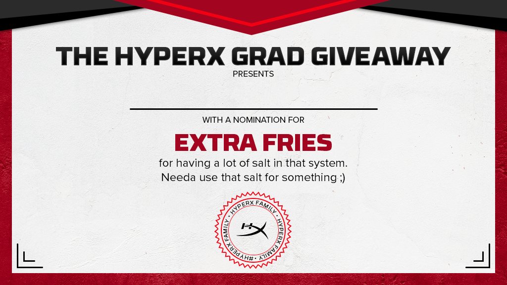HyperX's tweet photo. Calling all grads! π
To celebrate this milestone, we have a giveaway where you & a friend both can win a HyperX bundle! For a chance to win:
1) Tag a friend and nominate them in one of the categories below
2) Use the hashtag "#HyperXGrad"
T&C: https://t.co/abxve78GHJ
*US Only. https://t.co/23nFIsGGrY