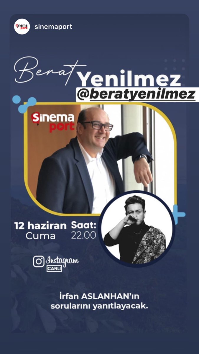 sinemaportcom's tweet photo. Bu Akşam iki başarılı oyuncu #BeratYenilmez & #Faruksofuoğlu @Faruk_Sofuoglu İnstagram sohbetlerin’de #İrfanAslanhan @dadaVELET ‘in konuğu oluyorlar... https://t.co/yK09cCqm78