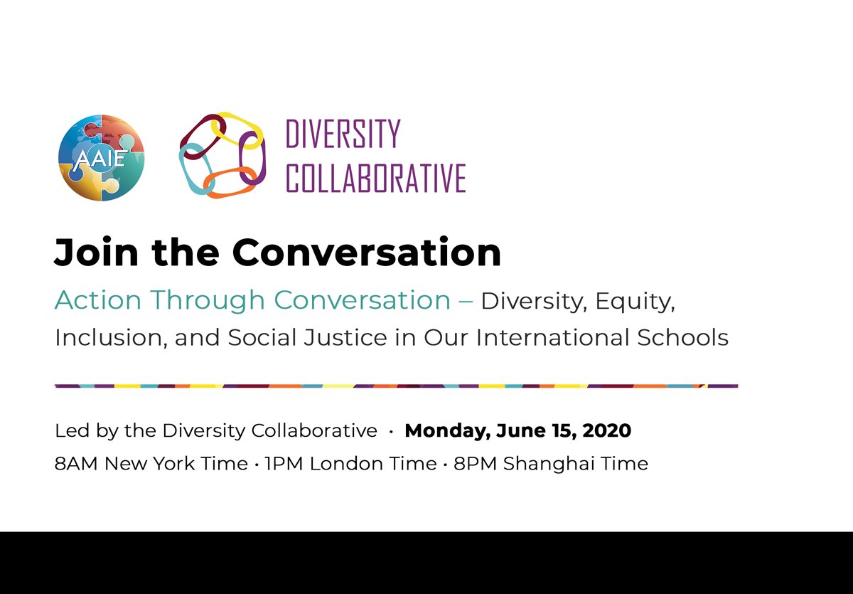 ISSCommunity's tweet photo. On Mon, Jun 15, join the @DivCollab and @AAIEGlobal for a deep dive into diversity, equity, inclusion, and social justice in international education. Sign up at https://t.co/84ICtyVGgZ #ISSedu #Diversitycollaborative #DEIJ https://t.co/x7XMYURU68