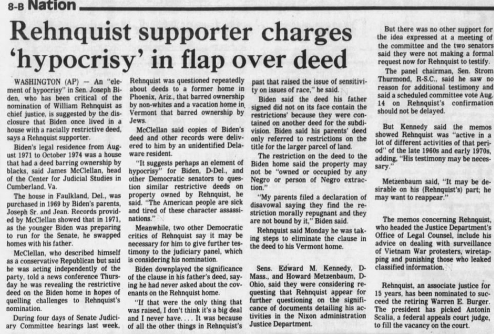 Did he ever march in the early 1970s, when he lived in a house with a racially restricted deed that barred ownership by black Americans?