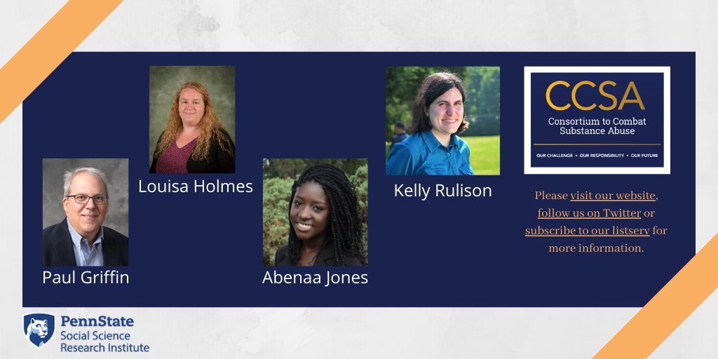 The #CCSA is expanding! We have 4 new co-funded faculty members joining us in to fight #substancemisuse. Please welcome Paul Griffin, Louisa Holmes, Abenaa Jones & Kelly Rulison! @pennstateime @pennstatehhd @pennstateHDFS  @psugeography

bit.ly/3cUCHkD