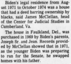 Did he ever march in the early 1970s, when he lived in a house with a racially restricted deed that barred ownership by black Americans?