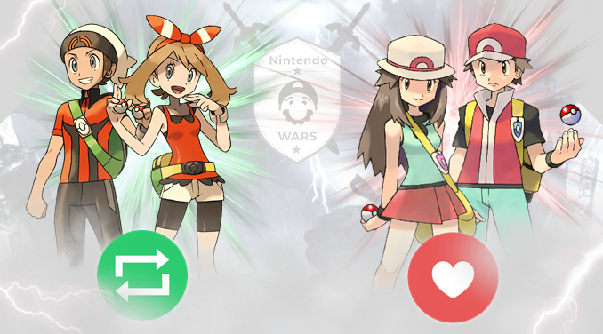 Nintenderos's tweet photo. Nintendo Wars@Twitter: Entrenadores protagonistas de Pokémon: Ronda 3: Enfrentamiento 1: Asalto 2:

➡ RT = Voto para Bruno y Aura
➡ MG = Voto para Rojo y Hoja

¡Que comience la batalla! - https://t.co/wEmNK5jR3S https://t.co/XIqnAERotw