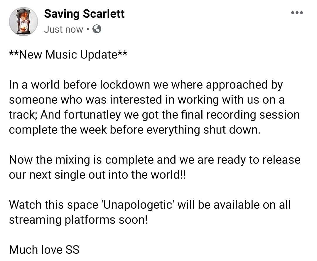 #newmusicupdate #newmusic #NewRelease #femalefrontedband #savingscarlett #unsigned #music #band #iTunes #spotify #AmazonMusic #lockdownrelease #lockdownmusic