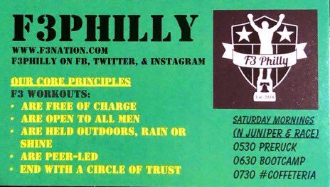 cspanf3's tweet photo. @F3Philly #preblast 6/13/20

Open to all men ~ meet us at the corner of N. Juniper and Race 

0530 @GORUCK 
0630 Bootcamp with @USMC #Shortcard 
0735 #coffeteria 

@F3Nation #WeAreBack 

@DreddCNC @darkhelmetF3 @slaughterF3 @F3HelloKitty @F3LehighValley @F3ValleyForge @F3Sob https://t.co/QJqWVMy3u9