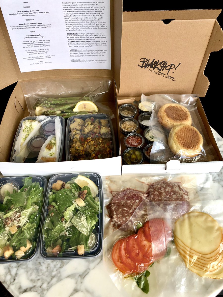 This Fathers Day, let us treat your dad to a lunch or dinner provided by us through our curb side pickup procedure. We are offering a steak BBQ kit, a burger BBQ, and our fabulous prime rib and sweet potato lasagna feature for dinner. Please visit our website for more details.