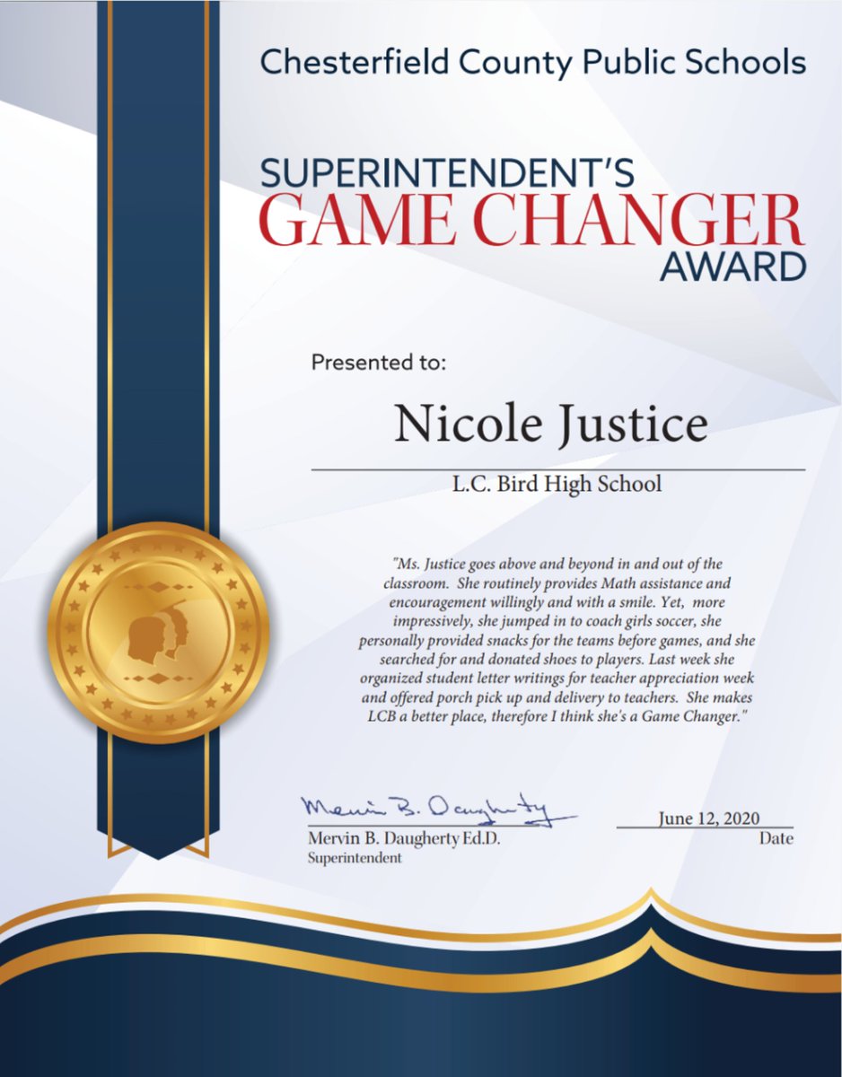 MathAndJustice's tweet image. What a way to send the school year! So thankful to whoever nominated me. ❤️ #BeTheU #oneCCPS #lastdayofschool #gamechanger