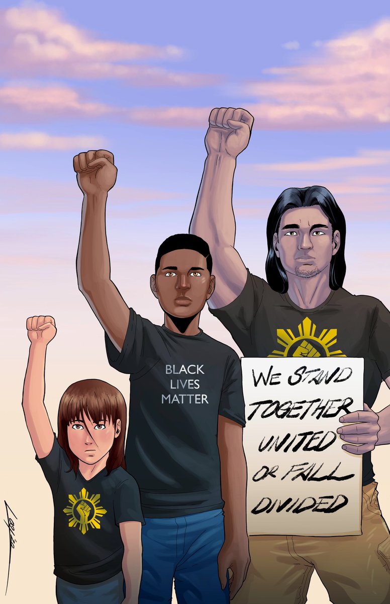 We stand together united or fall divided. 
Art by @scottlost 
Colors by @perjoaquin 

#The2ndShift #WanderersOfMelisanda #BLM #FilipinosForBlackLives #StandingTogether #MakeComics #comicbooks #indiecomics #independentcomics #AccidentalAliens #FilipinoSuperheroes #BlackSuperHeroes