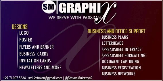 StevenMakweya2's tweet image. Newly established company I do graphics and business support please support me #SMGraphics