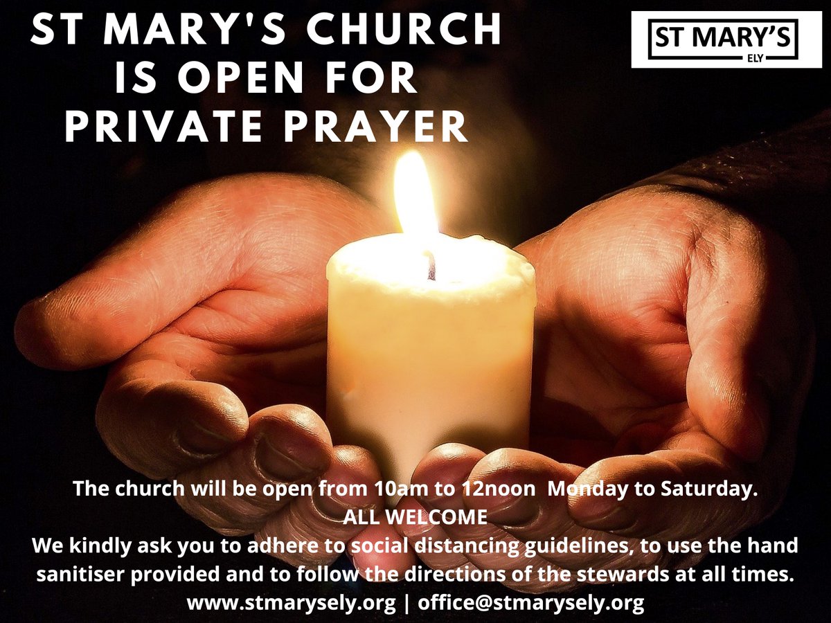 StMarysEly's tweet photo. We're pleased to be able to open for private prayer from Monday 15th June. https://t.co/wlECJr4dgi