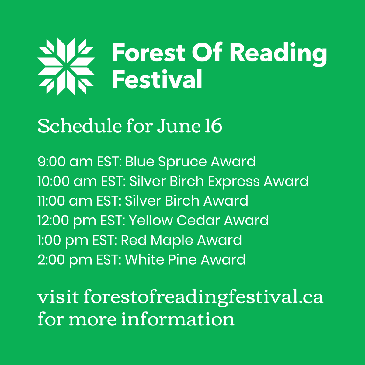 Cheer for your favourite books from the comfort of your home this year at the online #ForestofReadingFestival on <a href="/cbcbooks/">CBC Books</a>! Streaming for the English awards starts on June 16 at 9 am with the Blue Spruce Award. Here’s the full schedule and link: curio.ca/forestofreading