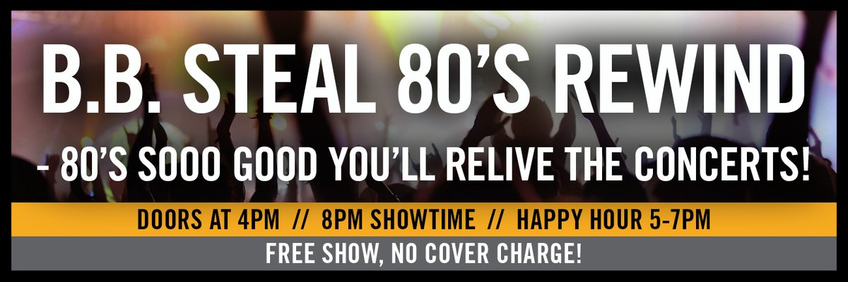 #BBSteal80sRewind gets tuned up tonight at 8p! If ya love #80sMusic, don't miss the FREE show! Happy Hour 5-7p