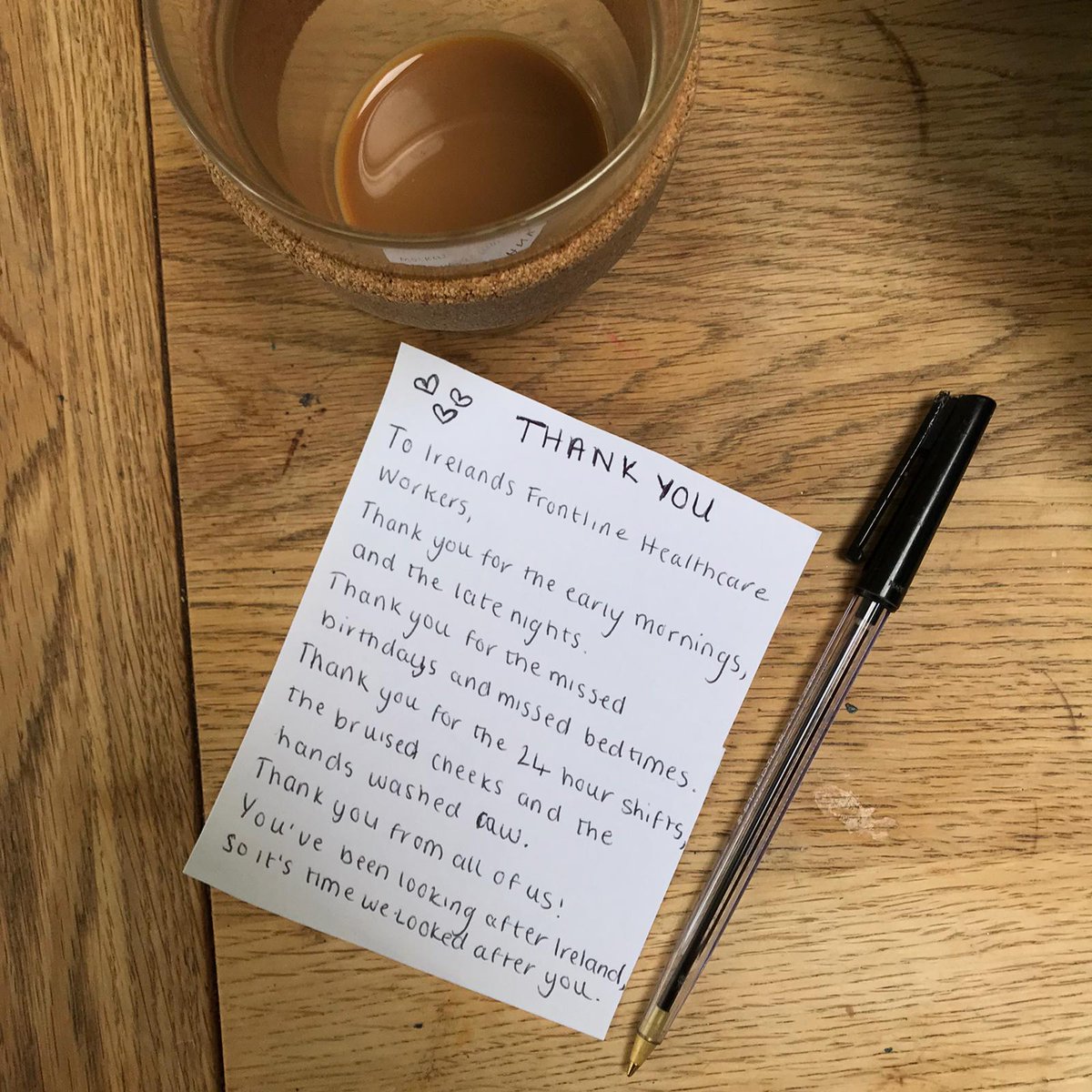 IrelandThanksU's tweet photo. We’d love for you to be part of a social media challenge to spread awareness of 
the Ireland Thanks You fundraising initiative supported by Keogh’s 💙💙

Getting involved is easy:

1.Simply handwrite out your personal thank you note to the Frontline Healthcare Workers. https://t.co/3mySu1JTok