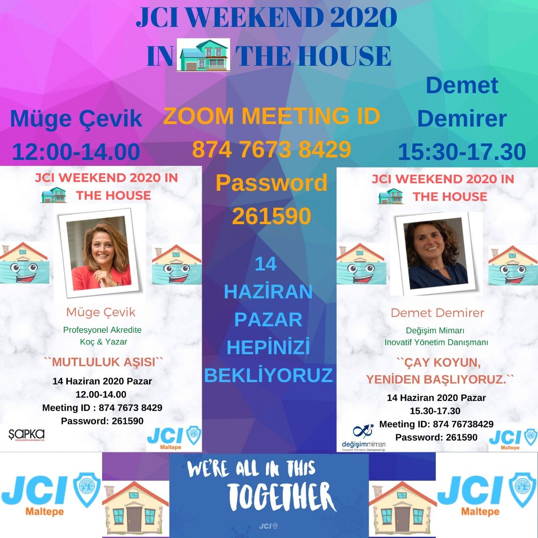 JCIMaltepe's tweet photo. JCI Maltepe şubesi olarak JCI Weekend 2020 In The House 14 Haziran Pazar günü ikinci paylaşımımızı sizlere tekrardan hatırlatmak istiyoruz. Aşı bulundu mu diyenlere biz mutluluk olanı bulduk 🧪😊yeni inovatif hayatımızı nasıl yöneteceğiz peki onun cevabıda Pazar günü öğrenelim https://t.co/qwGnJ7oMPk