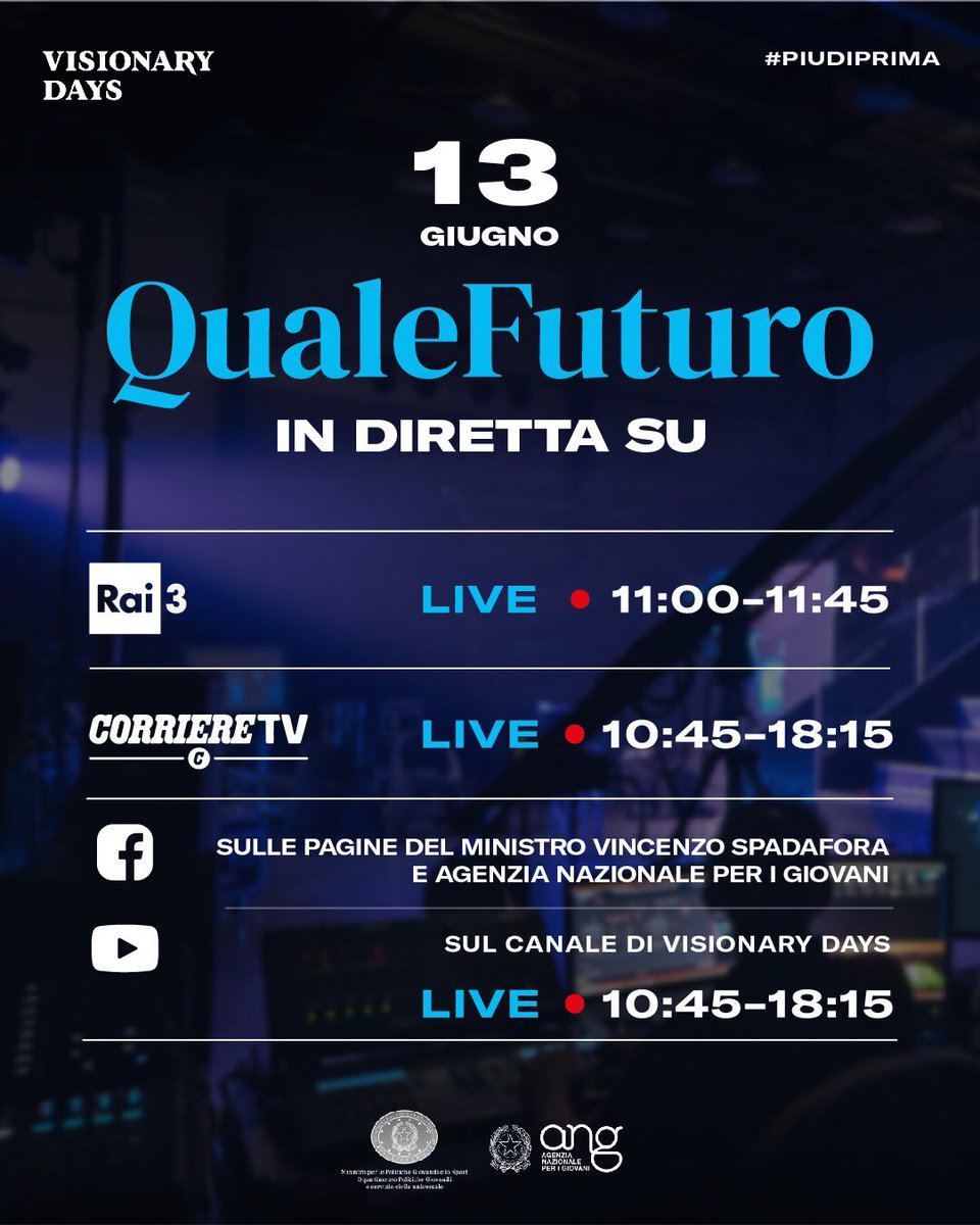 AgenziaGioventu's tweet photo. A domani! @mimidemaio @vinspadafora @VisionaryDays @pcm_giovani_scu https://t.co/FrM855almd