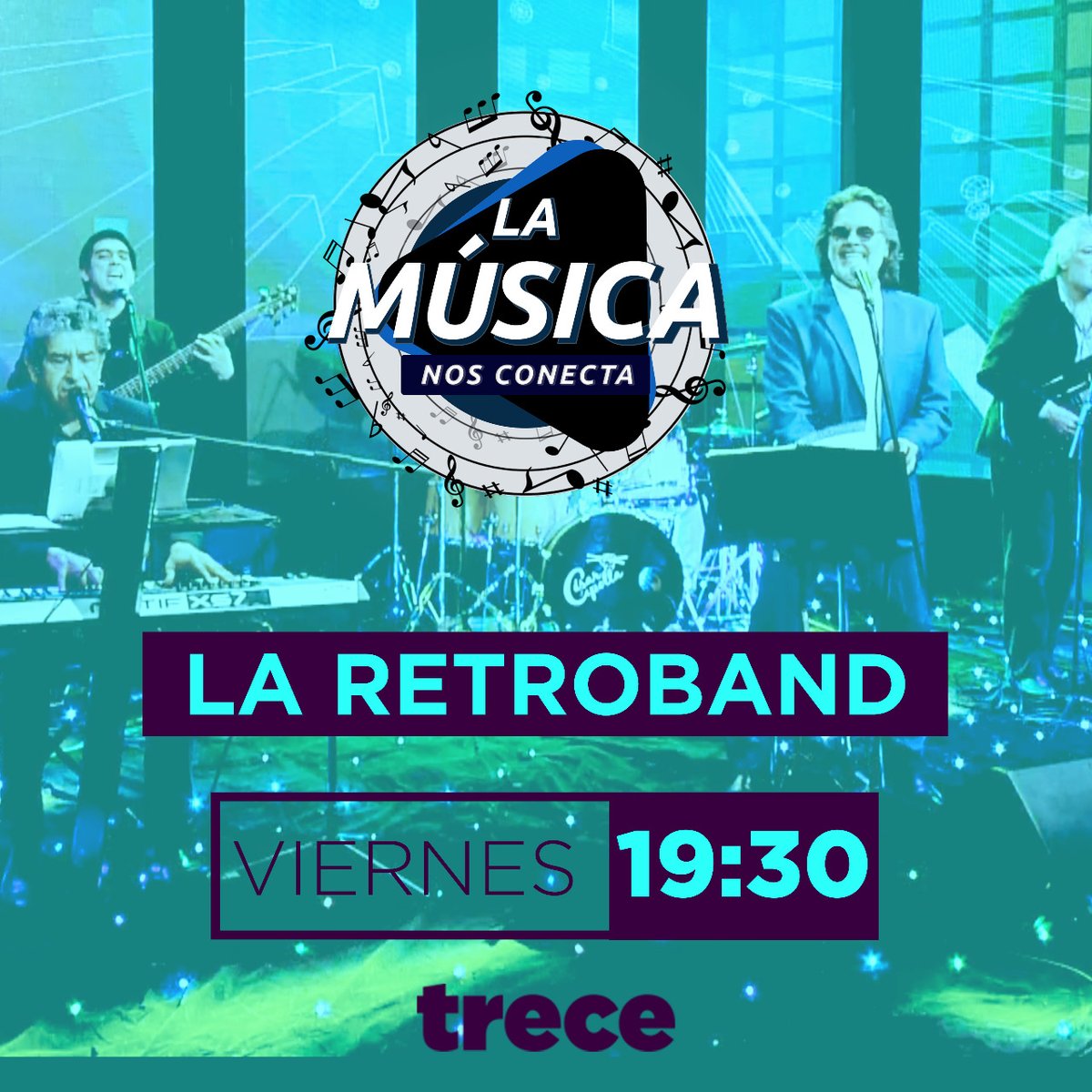 trecepy's tweet photo. 🔊 #LaMúsicaNosConecta tiene a un invitado ⭐ estrella para vos: @retrobandpy. 🎶🔥✨ Esta genial banda te estará deleitando con sus éxitos este viernes a las 19:30 ⌚, por las pantallas del #Trece.📺💥 #SiempreConectados https://t.co/1PJDphWn6E