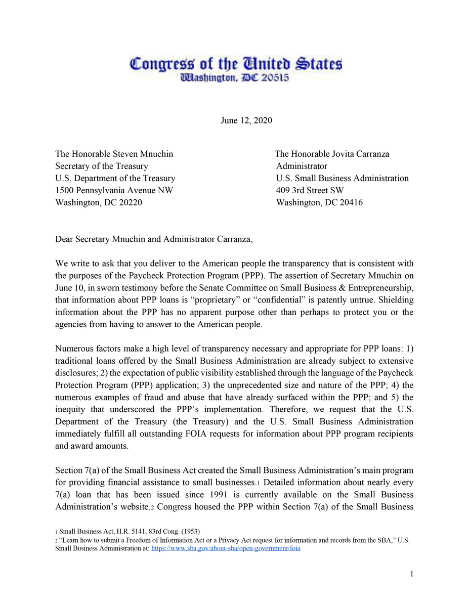 TeamKatiePorter's tweet photo. This week, Secretary Mnuchin claimed that he couldn't release data about $650B in federal small business grants because it's "proprietary" and "confidential." As a law professor, I give this argument an F. @SenKamalaHarris and I explain why he's wrong and demand transparency >> https://t.co/qjRrYDjgse