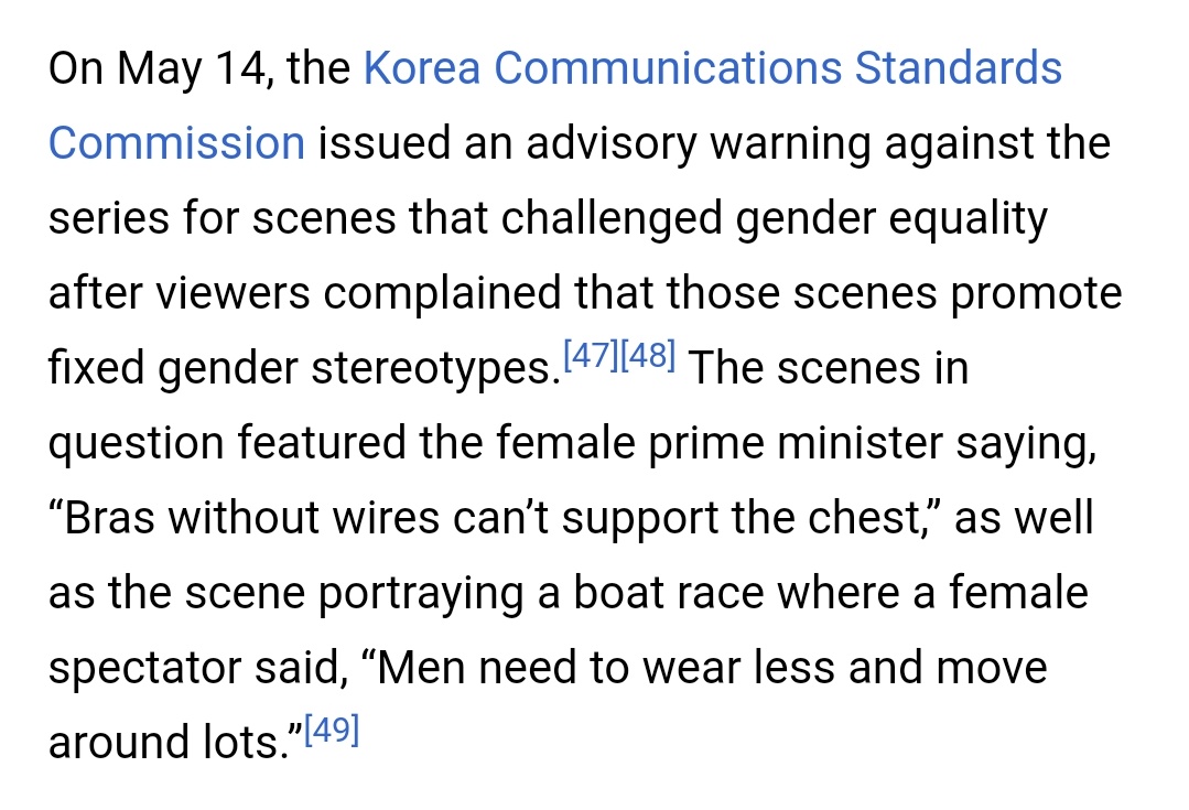 The advisory warning TKEM got because of this scene was completely justified... An character introduction is important and what did we get? GSR talking about wireless bra.Do you think we would have gotten that kind of things if it was a man as PM? Obviously not.