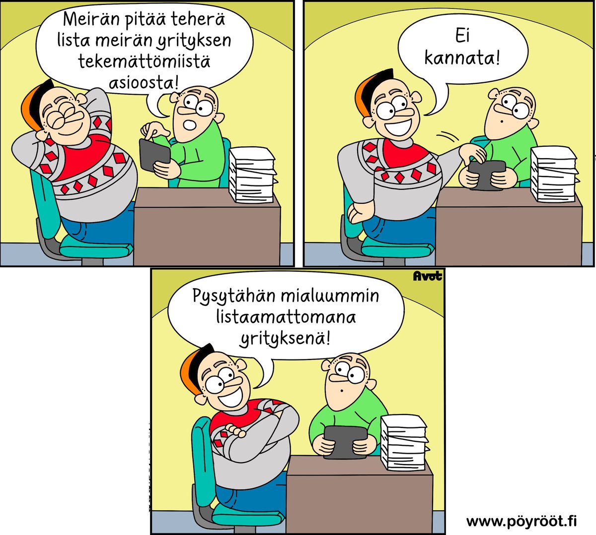 Poyroot's tweet photo. Ei kyllä kannata aivan viälä mennä pörssihin. 📈#pöyrööt #sarjakuva⁠⠀
♦️Pöyrööt-kirjat ja -tuattehet: https://t.co/TUPVeUV3mO https://t.co/oiQALoQ2h8