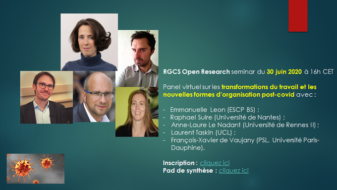 Prochain séminaire ouvert RGCS le 30 juin à 16h CET : "Le télétravail après le covid : vers un monde distanciés ? " L'occasion de revenir sur les "nouvelles" spatialités et temporalités du travail avant le covid...

Inscription :  eventbrite.fr/e/billets-le-t… #RGCSOpenSeminar