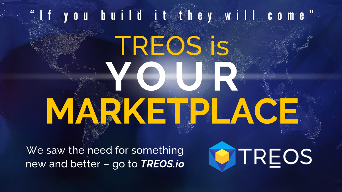 At #TREOS we saw a need for a better economy that serves the people. “If you build it they will come!”

#TheNewEconomy #ThePeoplesEconomy #PeoplesMarketplace $TRO $BNB $BTC $ETH $EOS $LTC $BCH