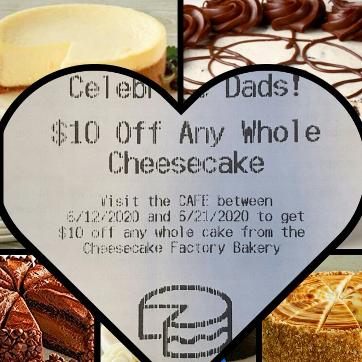 Did you know?
You can Celebrate Dad with a whole cheesecake.
Call 207 621 0038 to order
Save $10 off a whole cheesecake factory cheesecake from our BN cafe.
#barnesandnoble #cheesecakefactory #cheesecake #newyork #whitechocolateraspberry #cinnabonlayer #chocolate #callahead