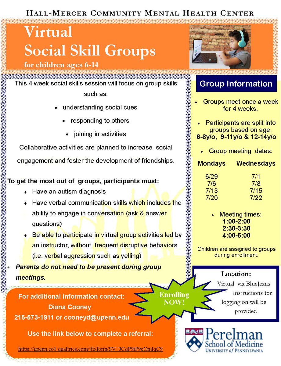 Virtual Social Skills session- enrolling now!