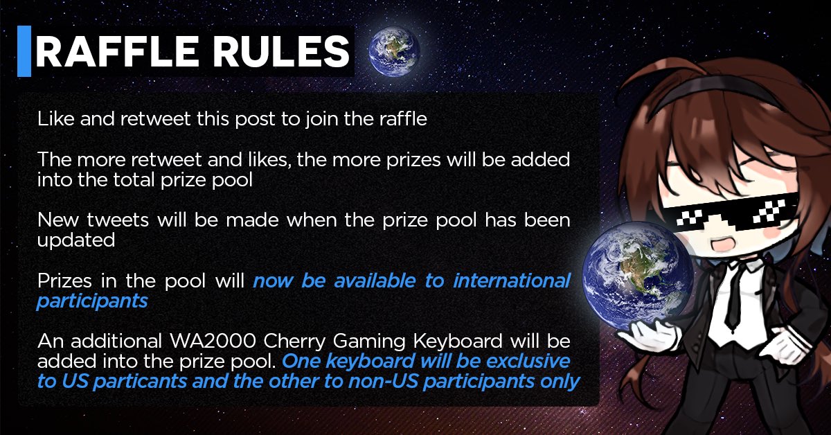 GFLcorner's tweet photo. #GFCRaffle
Thanks to our sponsor @GandKTV we can do international shipping! Because of this I added another WA2000 Keyboard exclusively for international players! Retweet and like this post for a chance to win! (Initial post already count to this raffle as well.) Updated Rules. https://t.co/eaLiXgVozo