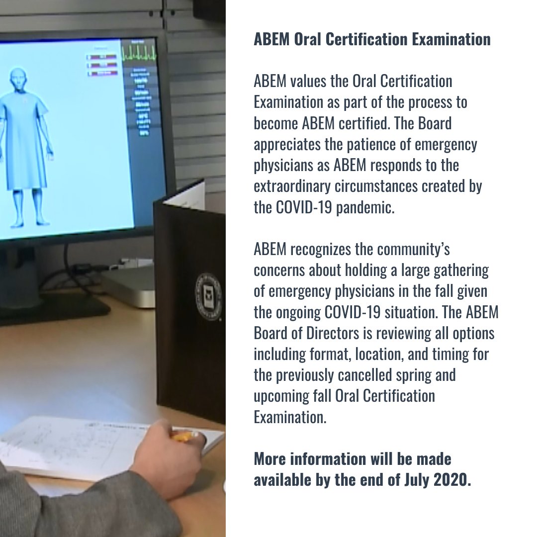 ABEM Oral Certification Exam update. Please continue to check abem.org for the most up-to-date information.