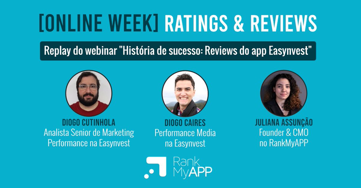 Vamos transmitir o replay do webinar “História de sucesso: Reviews do app Easynvest”, mostrando como conseguimos reverter comentários negativos do app, passando de 72,8% para 9,6%, abordando também o impacto do sentimento nos reviews.

Inscreva-se: bit.ly/2ZFYN7A