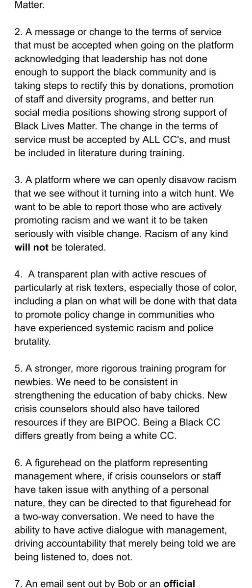sirgoodburger's tweet photo. Crisis Counselors from around the world came together to come up with a manifesto outlining our demands and changed we want to see from Crisis Text Line. We stand with all those who have been oppressed. 

#NotMyCrisisTextLine https://t.co/DamdF6bC3c