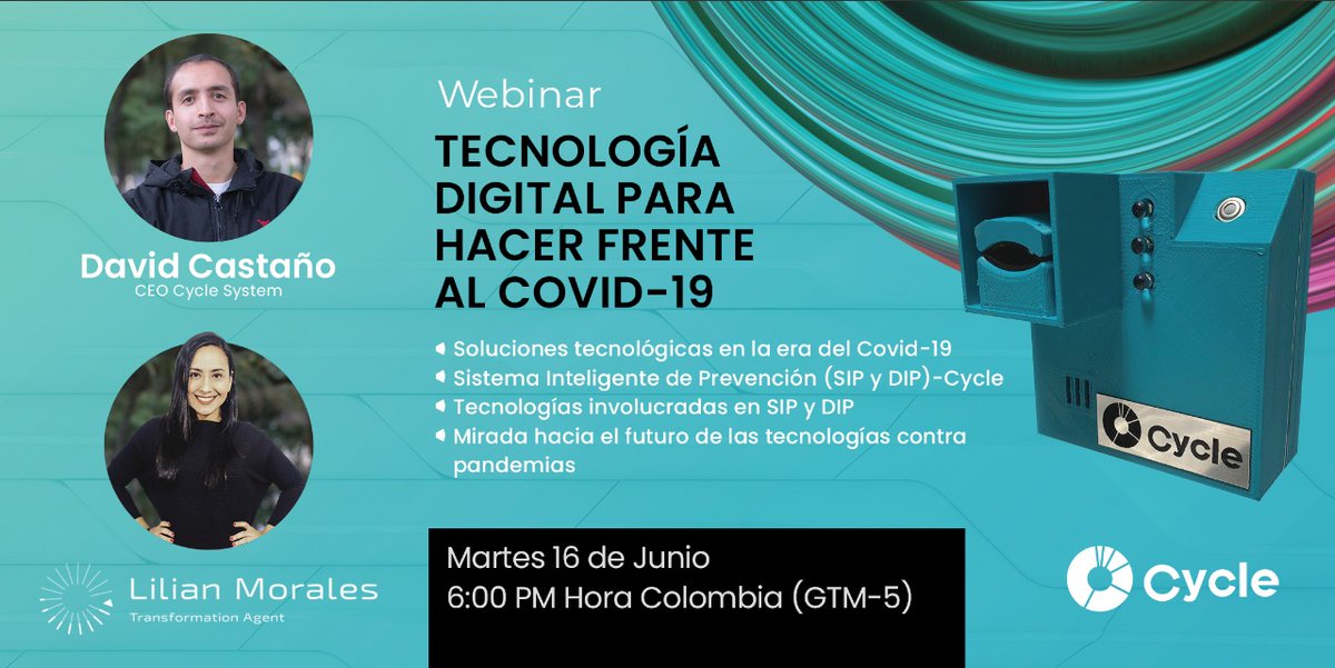 system_cycle's tweet image. El próximo martes  16/06 6:00 PM. Hablemos de tecnologías, adaptación y emprendimiento en tiempos de #COVID19 ... Y presentaremos nuestro Sistema Inteligente de Prevención 😃
Inscripción: forms.gle/az3VFi2aiLdf56…