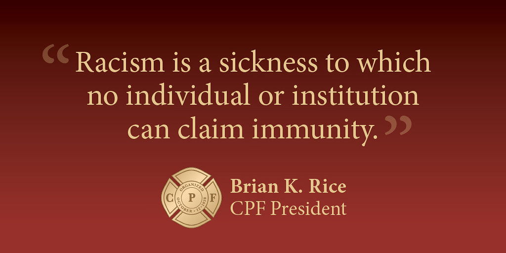 CAFirefighters's tweet photo. Standing against injustice in solidarity with the communities we serve. Read the statement from @CAFirefighters Pres. Brian K. Rice. https://t.co/P4E0F5Wbnq https://t.co/s3aRx5cEhJ