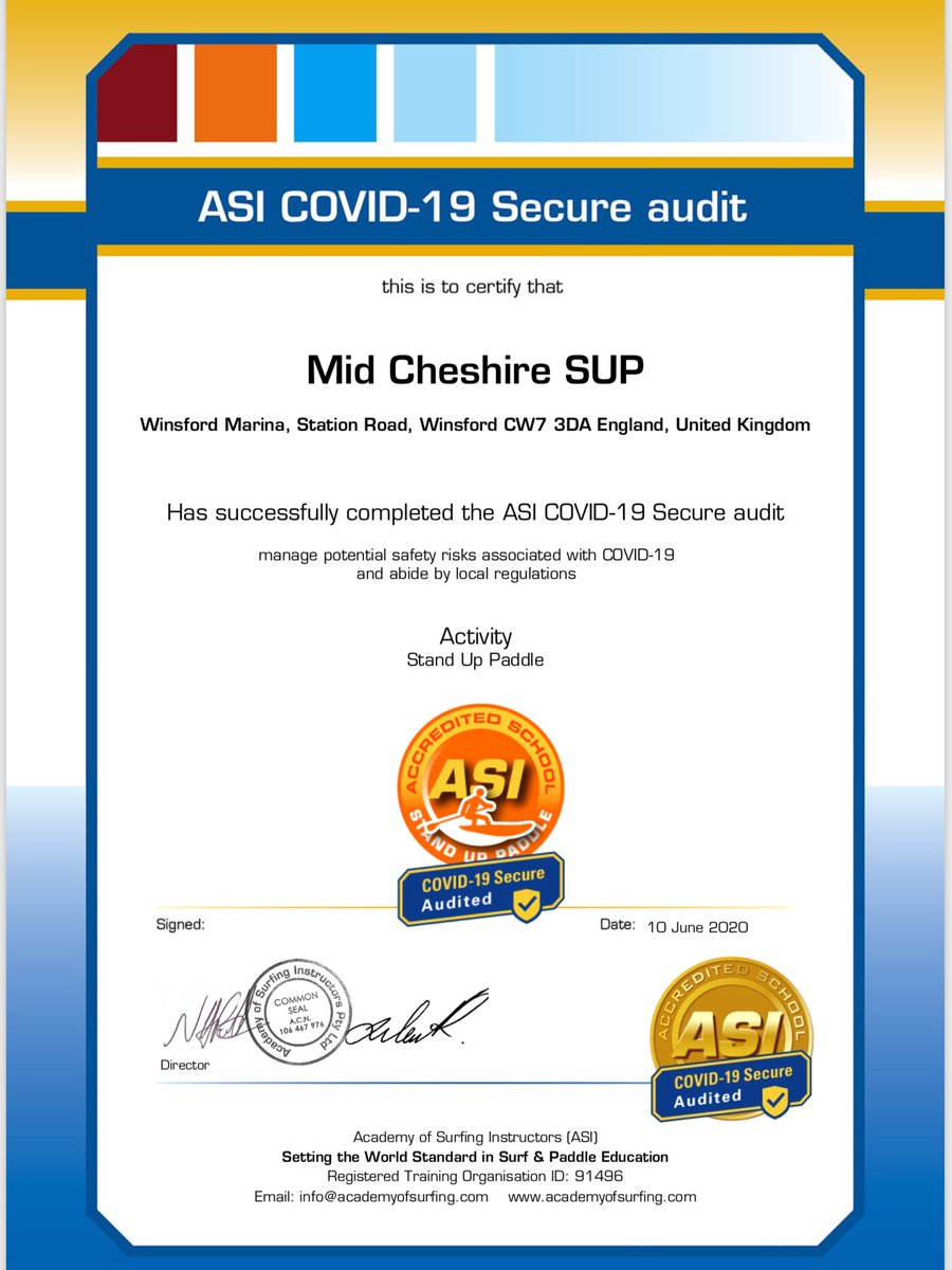 MidCheshireSUP's tweet photo. Pleased that #MCSUP have completed and passed the #ASI #CovidSecure some detailed work went into #Audit ensuring our members are paddling in a safe environment. #WinsfordMarina https://t.co/hspAU0vQpu