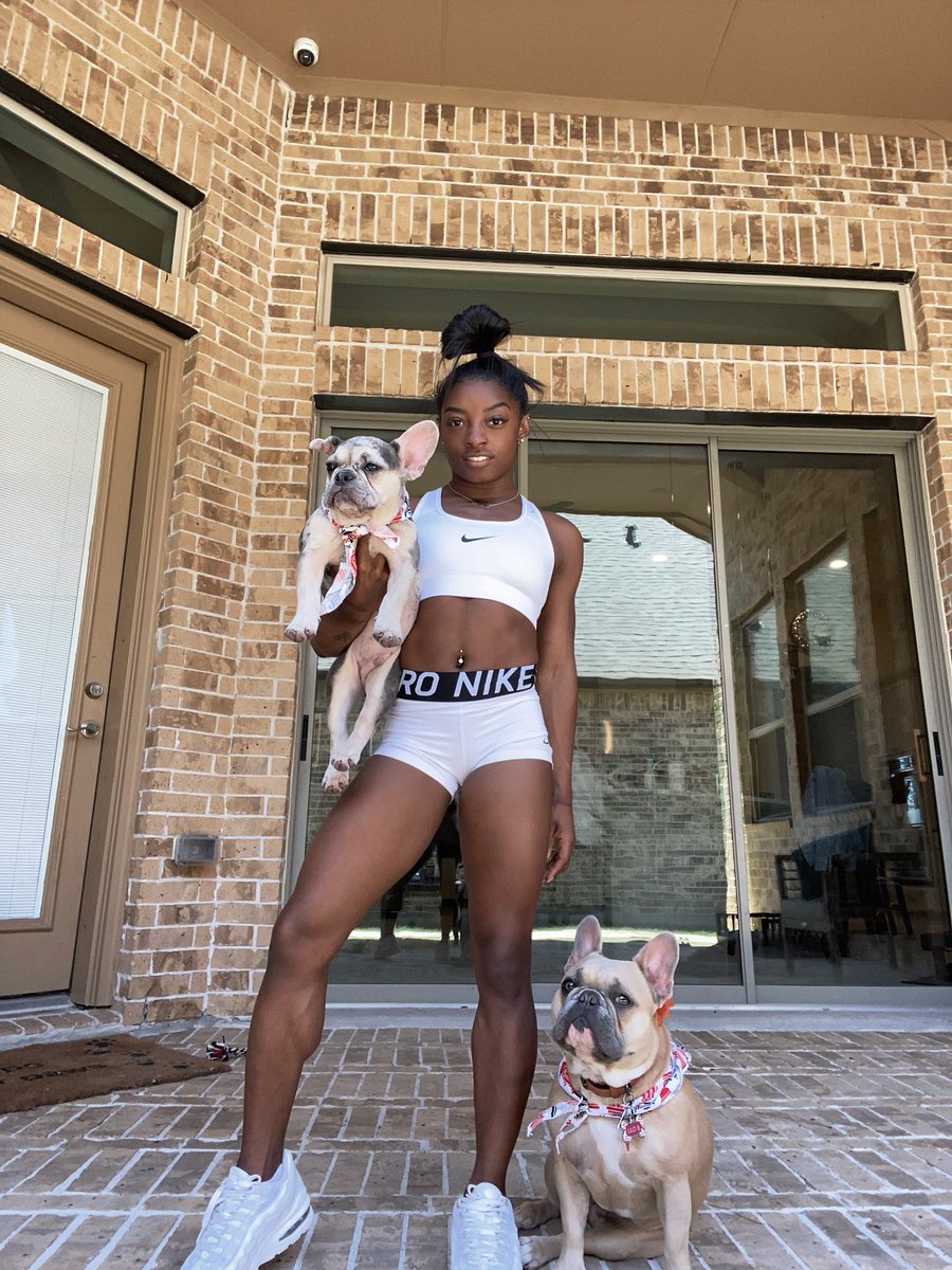 Simone_Biles's tweet photo. I can’t .... my frenchies said NO https://t.co/DRll3y4zYn